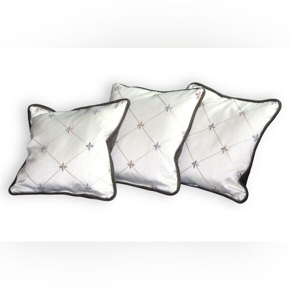 Pewter Velvet and Creamy Silk Shantung 3 Pillow Set 14 x 14 NEW - Picture 1 of 10